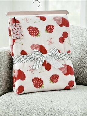 Juicy Couture Pink Strawberry Print Plush Throw Blanket